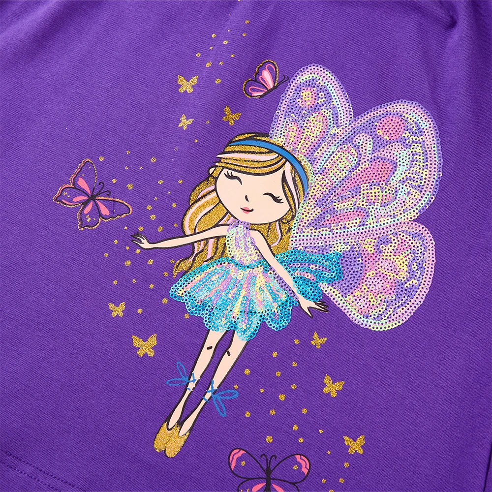 DXTON Summer Casual Dresses For Girls Flying Sleeve Toddler Girls Dress Sequin Butterfly Princess Dress Children Costumes 3-12Y