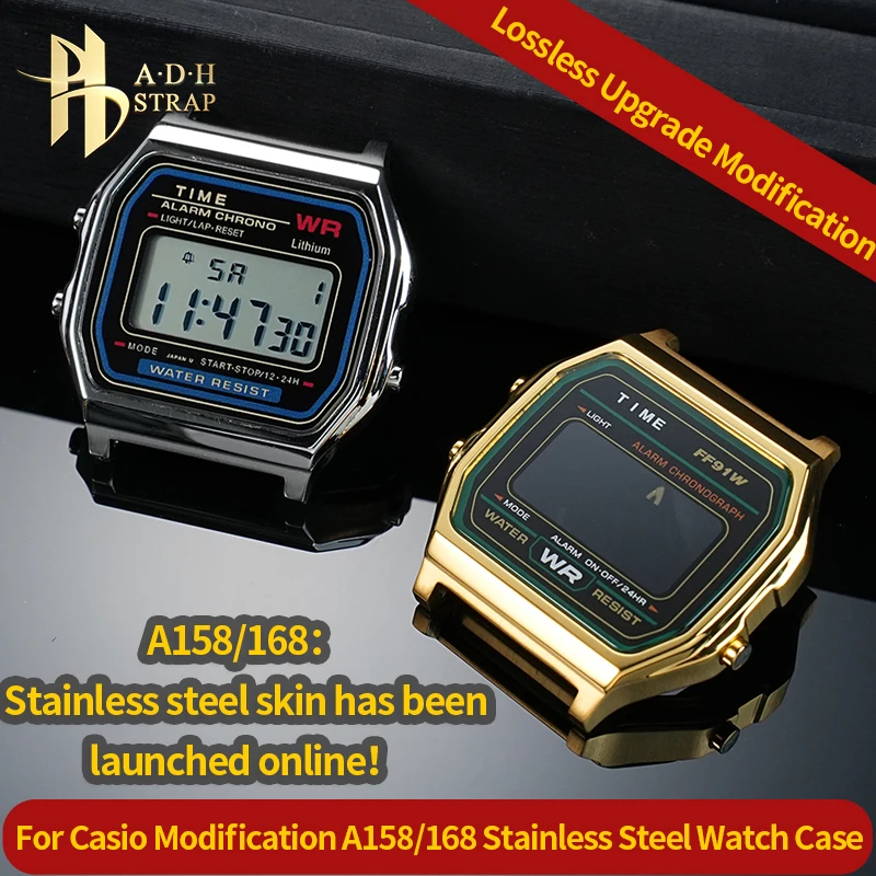 For Casio Small Square Watch A158 A168 Modified Stainless Steel Watch Case A159 F91 Upgrade  Metal Case Shell Waterproof Case