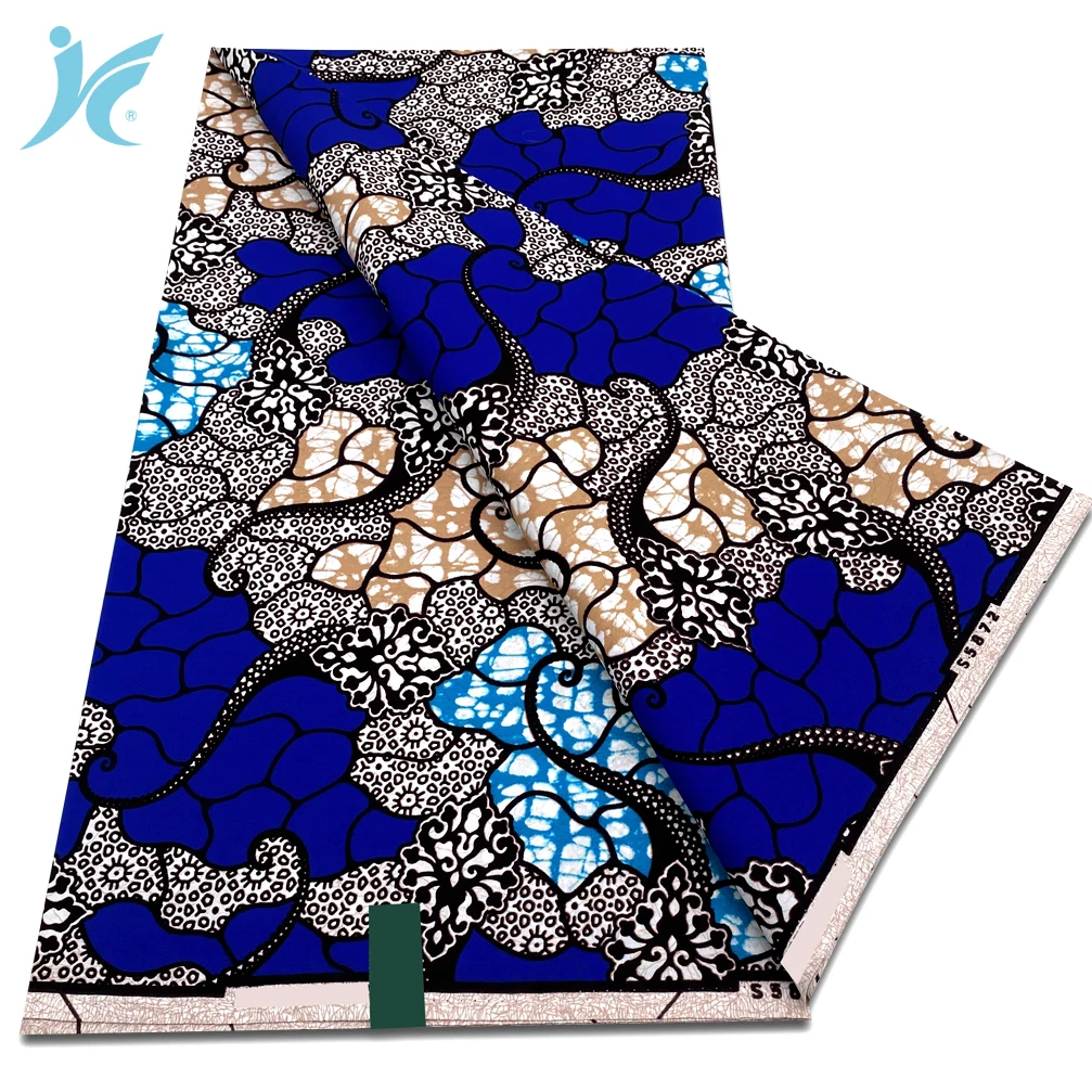 

Новая ткань из хлопка с африканским принтом, супермягкий материал, 6 ярдов, синий батик для шитья