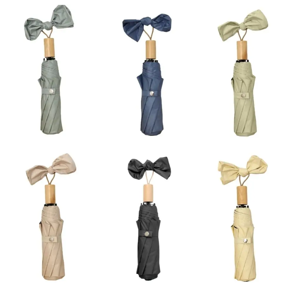 صغيرة جديدة بلون واقية من الشمس مظلة يندبروف المحمولة مظلة المطر مقبض خشبي غير نافذ للمطر للطي مظلة واقية من الشمس النساء