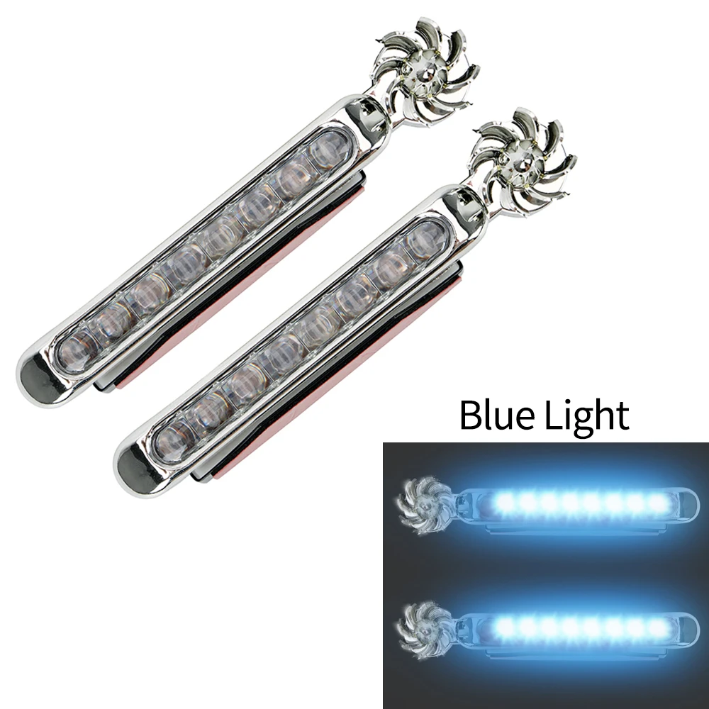 2pcs Daytime Running Lights Wind Powered Car LED DayTime Running Light 8 LED Rotation Fan No External Power Supply Headlight