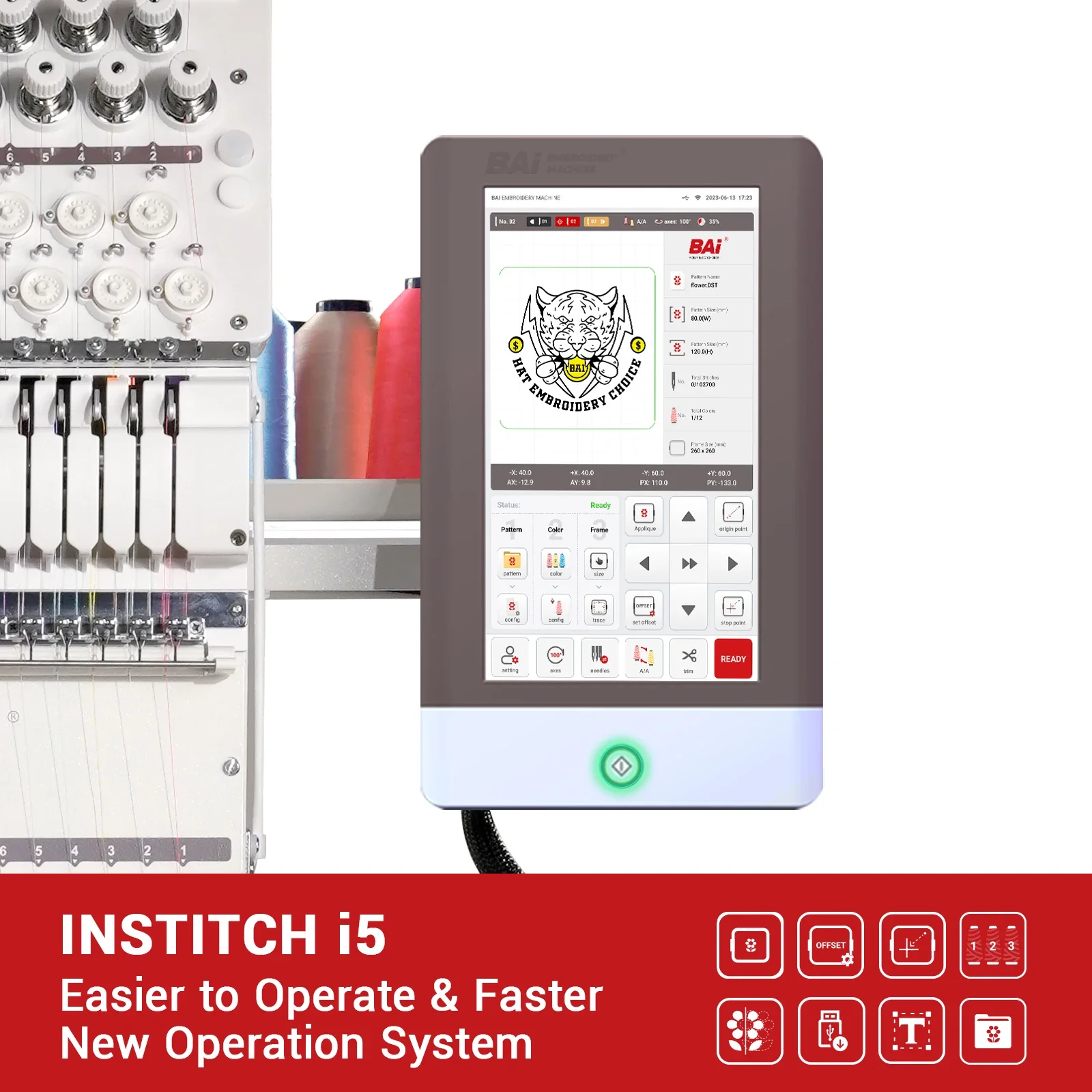 BAi Industrial Digital Single Head Multi Needles 3D Bag Embroidery Machine