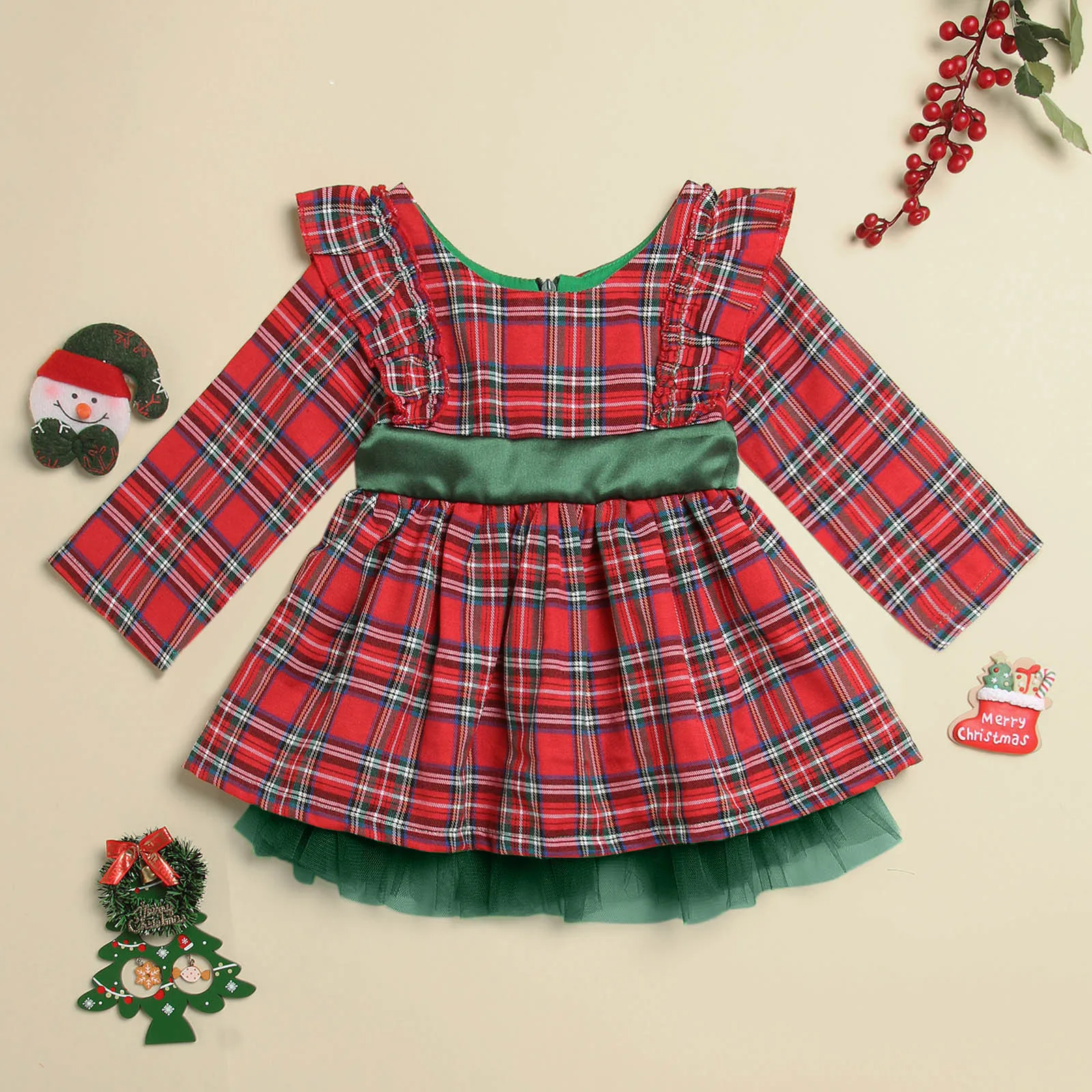 2024 Baby Girls Christmas Dresses Cute Red Plaid Skirts Back Big Bow Knot Party Ball Gown New Year Costume For Children Girls