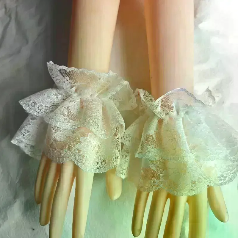 1 Pair Versatile Elegant Fake Cuffs Embroidery Pattern Detachable Lace Sleeves Solid Color Thin False Cuffs For Women