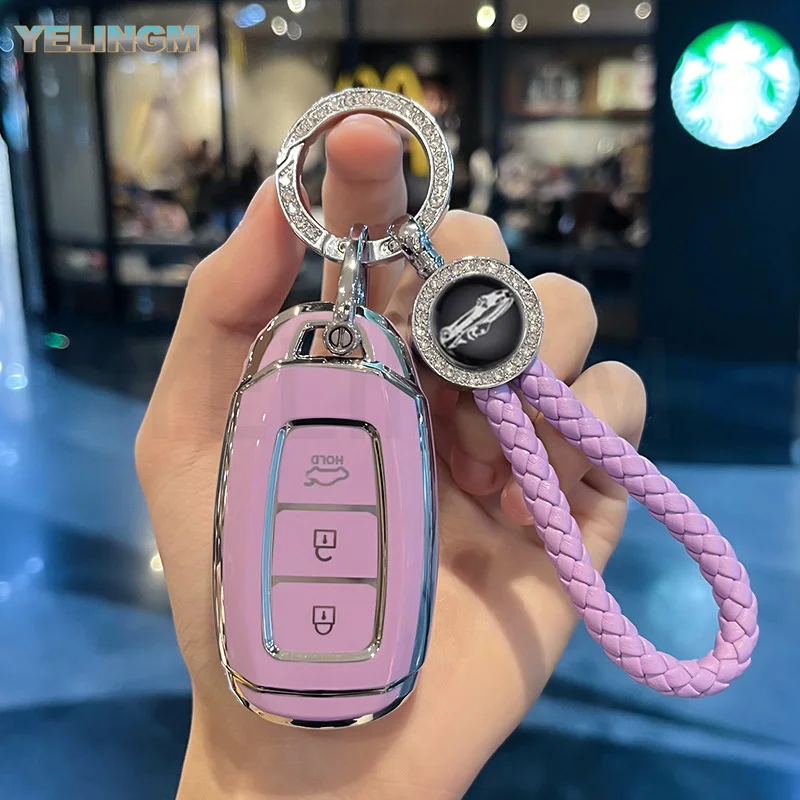 3-Tasten Silberne TPU Autoschlüssel-Hülle für Hyundai Santa I30 IX35 Encino KONA Solaris Azera Grandeur Elantra Accent Fe