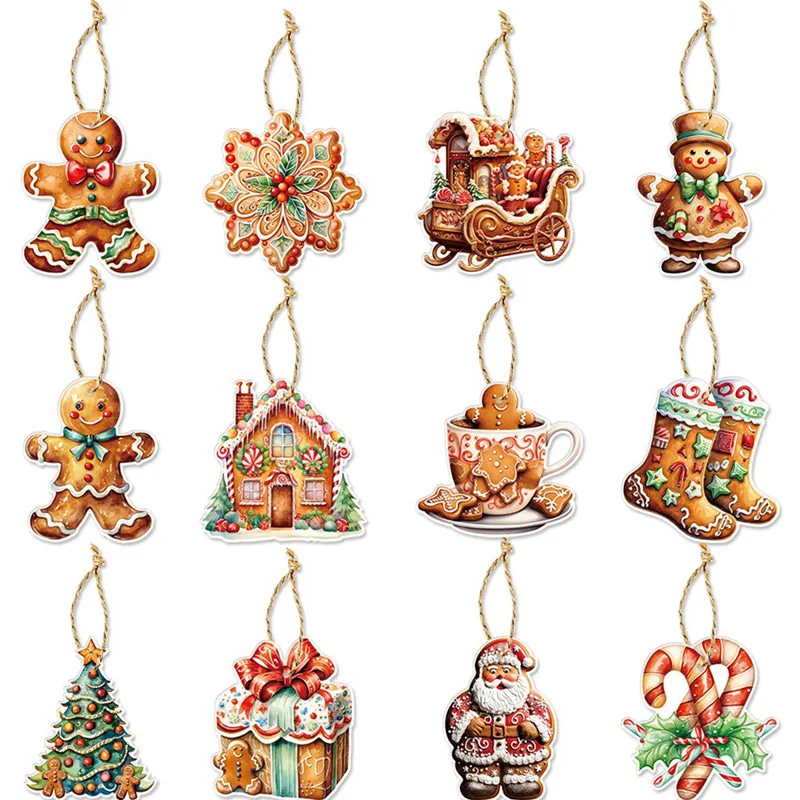 (12 Pcs/pack) Gingerbread Man Paper Pendant Christmas Stickers Decorations Graffiti Sticker New Year Decoration Decals Banner