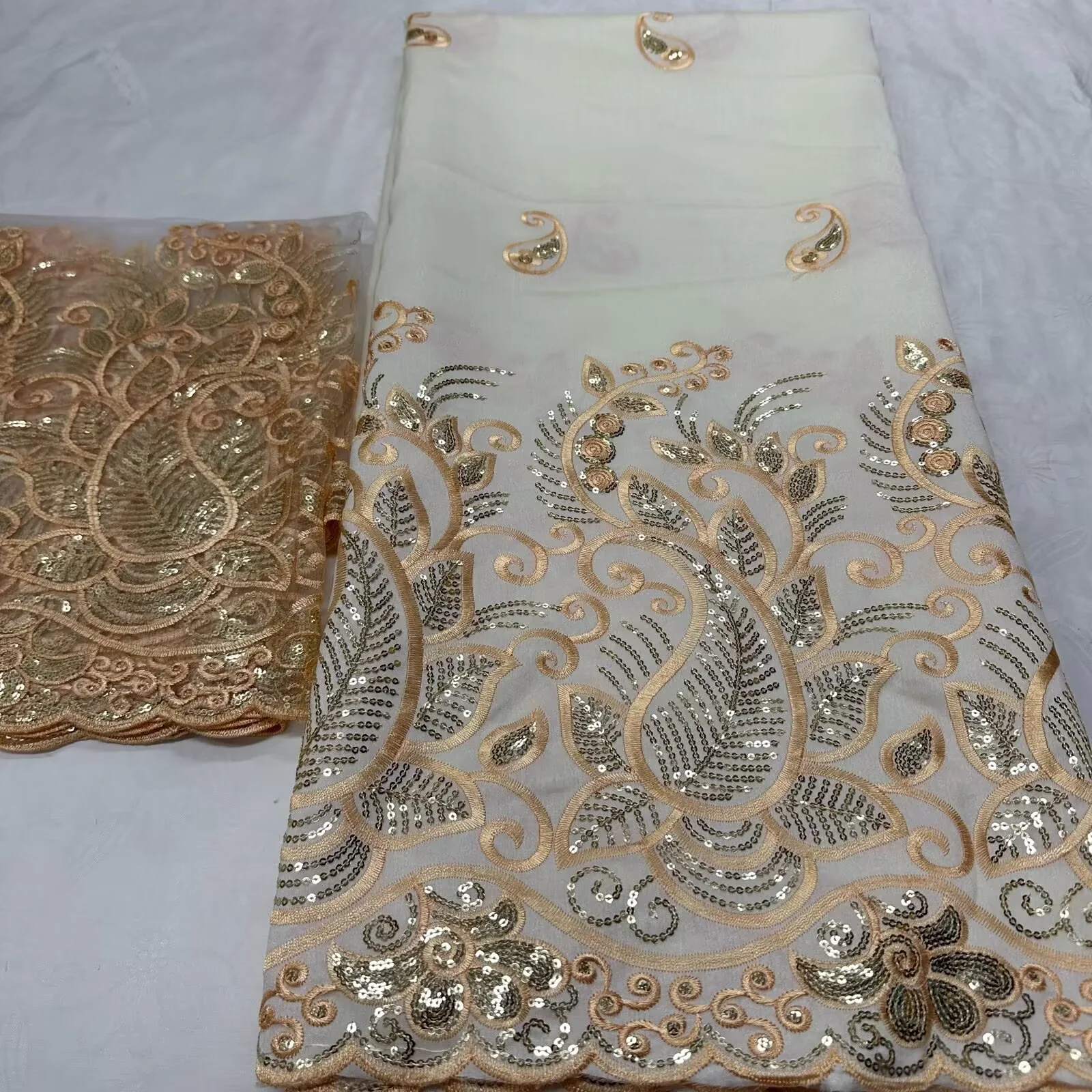 Nieuwe Pailletten George Kant 2025 Hoge Kwaliteit Indiase George Kant Stof Met Franse Netto Kant Stof Blouse Voor Trouwjurk 5 + 2 Yard