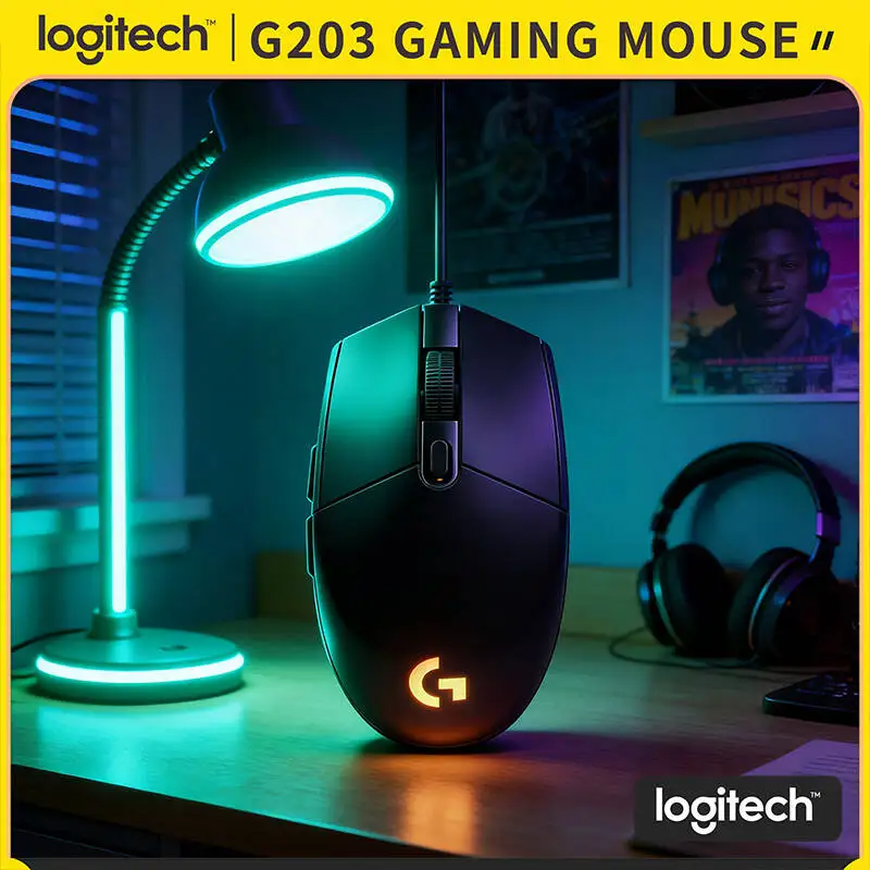 

Logitech G203 Prodigy Wired Gaming Mouse 200-8000 DPI RGB Lighting 6 Buttons 1000Hz Polling On-Board Memory 2-Year