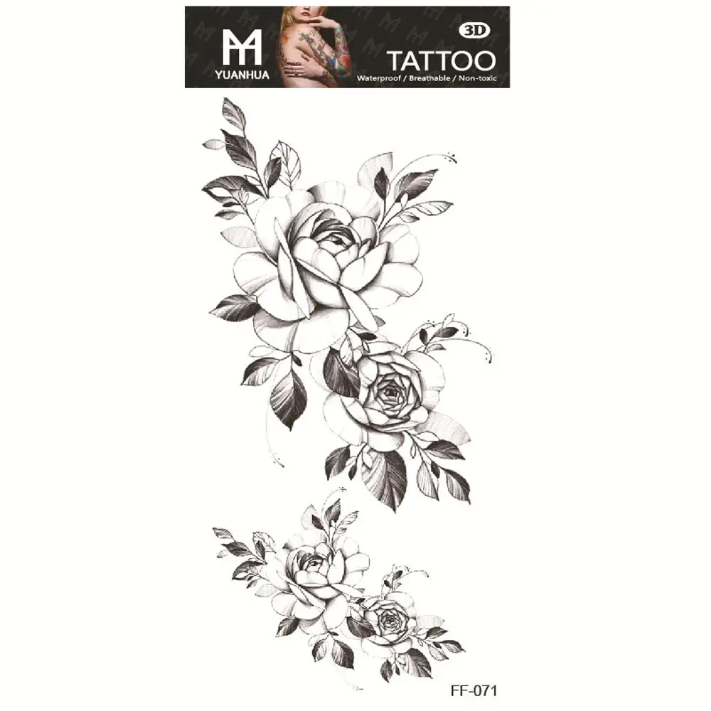 

Tatouage Temporaire Water Transfer Decals Rose Fake Tattoo for Body Arm Leg Body Art Stickers Black Flowers Temporary Tattoo