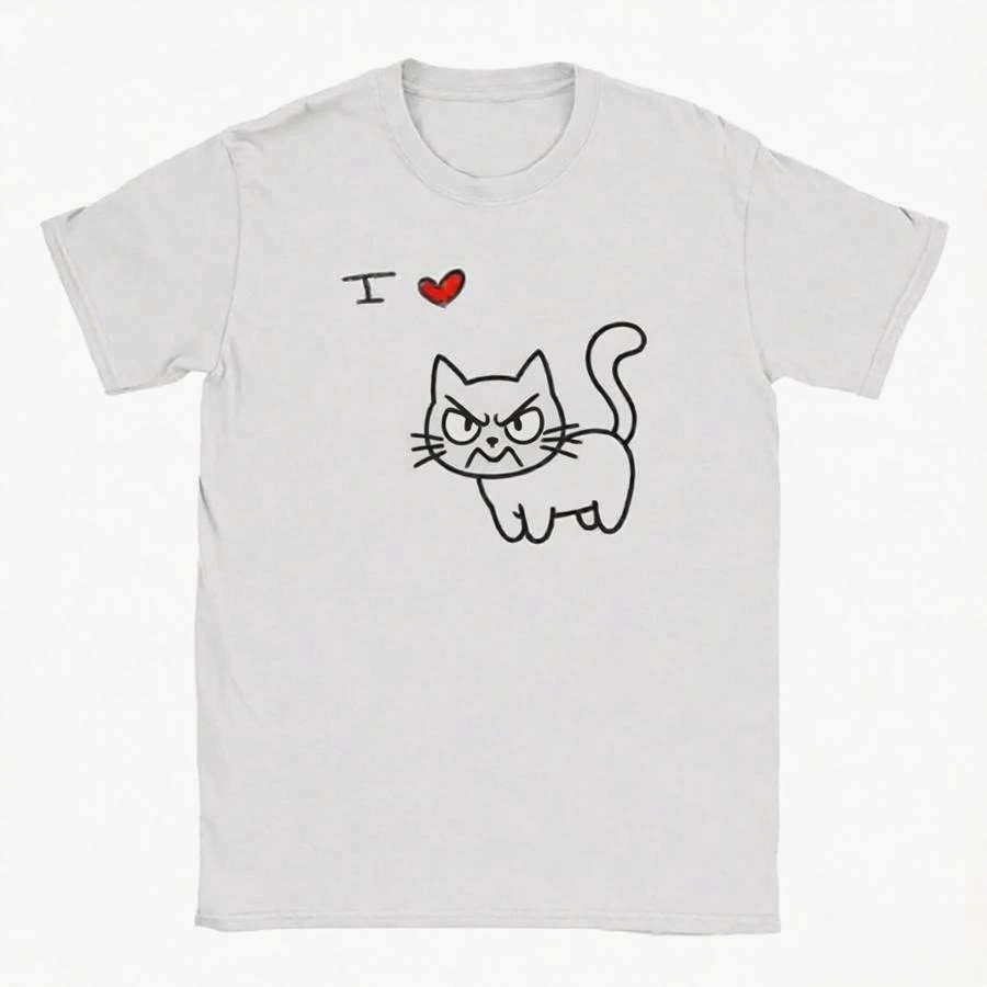 Kawaii Angry Cats Graphic Print Women Tee Crew Neck Short Sleeve Korean Casual Daily Breathable Soft Cozy Women High Quality Tee