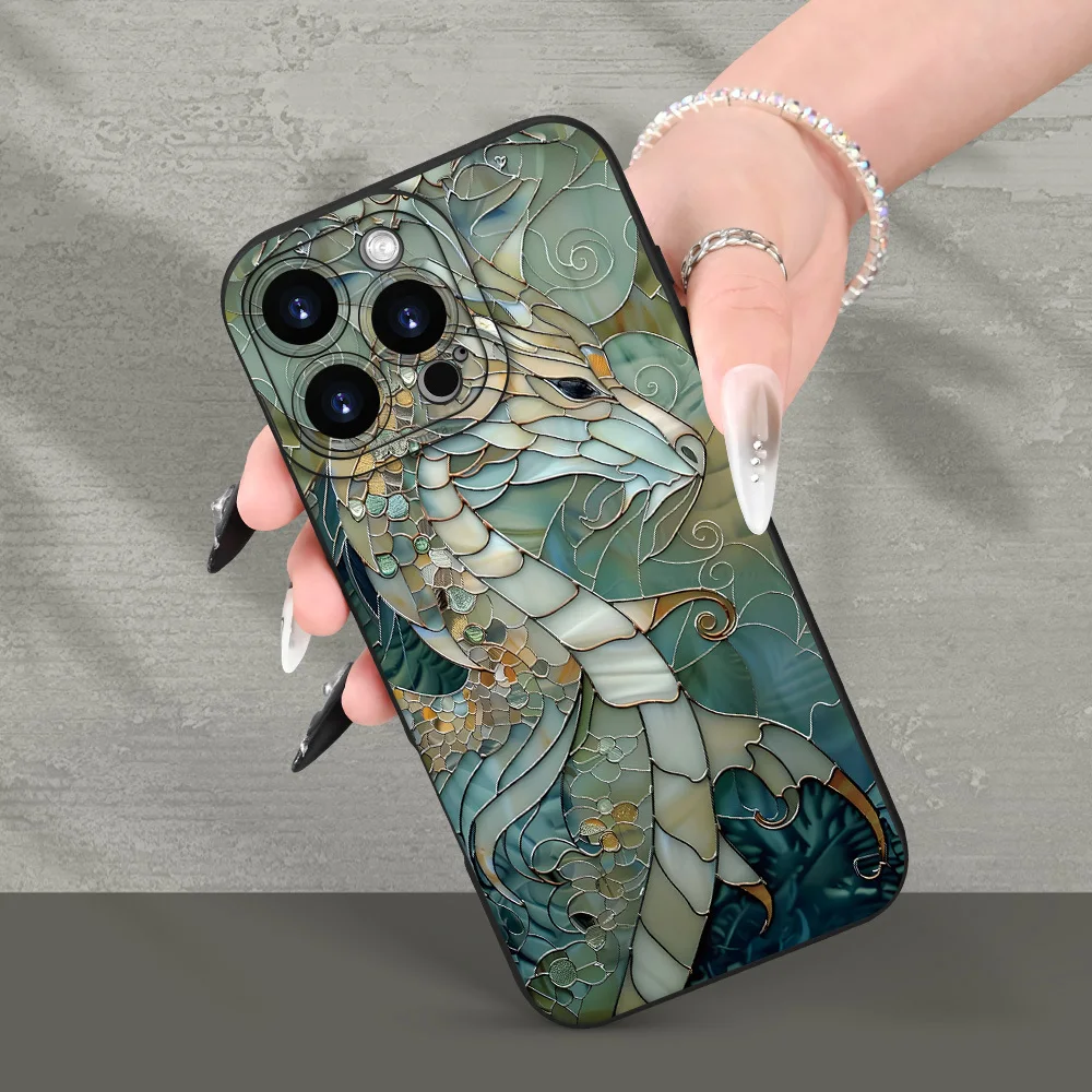 Creative turquoise marble pattern dragon design phone case for iPhone 16, 15, 14, 13, 12Pro Max