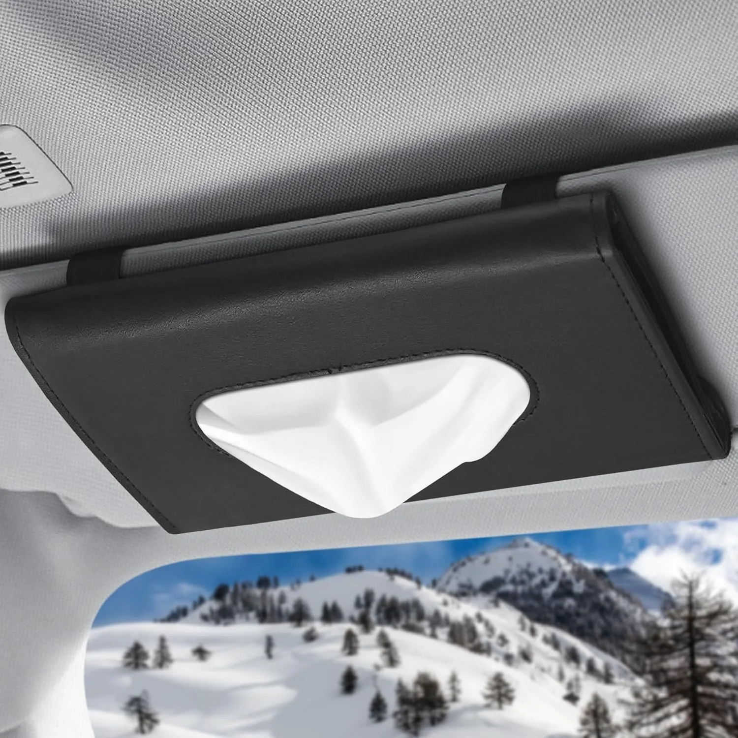 Taschentuchhalter aus Leder, Maskenhalter, rechteckige Sonnenblende, Serviette, Maskeerspender, Auto-Taschentuchbox für Auto, mit Probiertuch