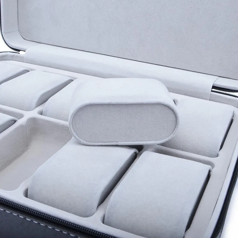 الراقية 6/10/12 Girds المحمولة صناديق تخزين الساعات المنظم مع سحاب النمط الكلاسيكي ساعة متعددة الوظائف حامل الصندوق #6