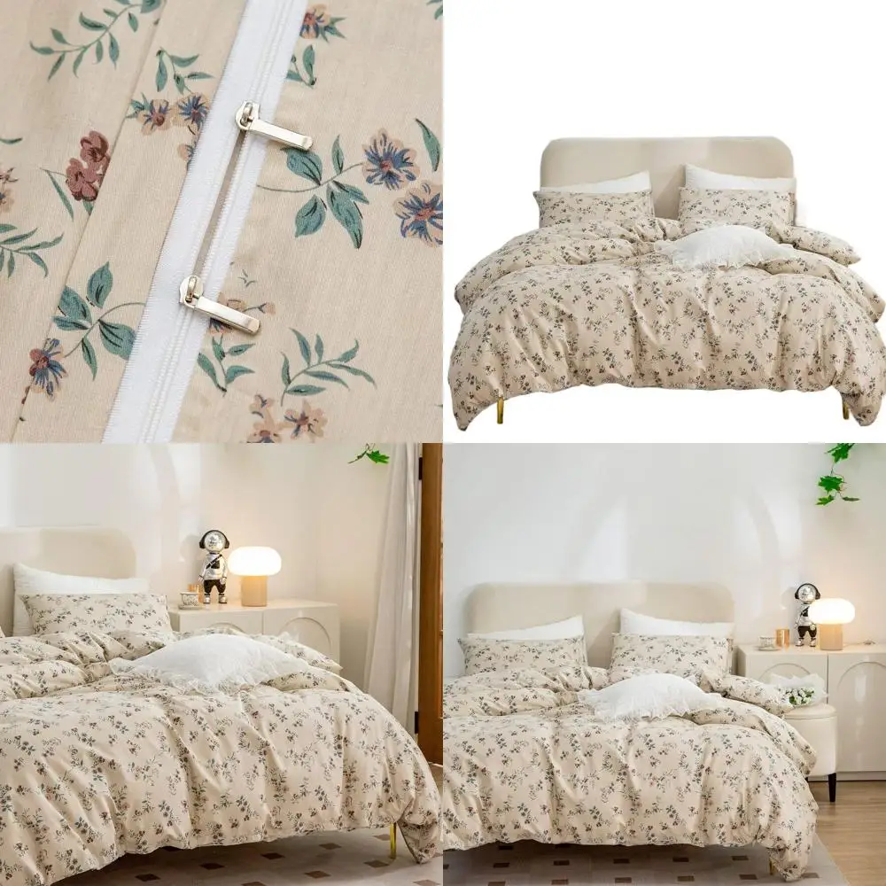 

King Size Cotton Floral Duvet Cover Set, 3-Piece Vintage Garden Style, Zippered Closure, Luxurious Softness