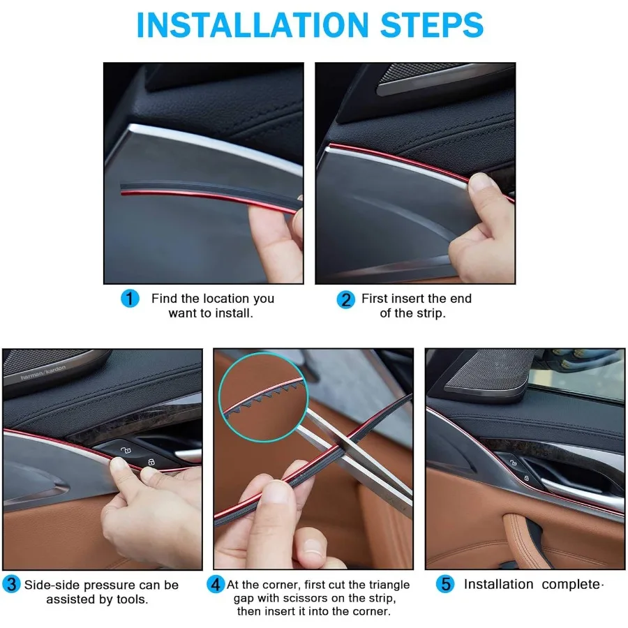 سيارة الداخلية صب قطاع سيارة الزخرفية حشو إدراج شرائط 5 متر 16ft مرنة الكهربائي الديكور التصميم Dashb