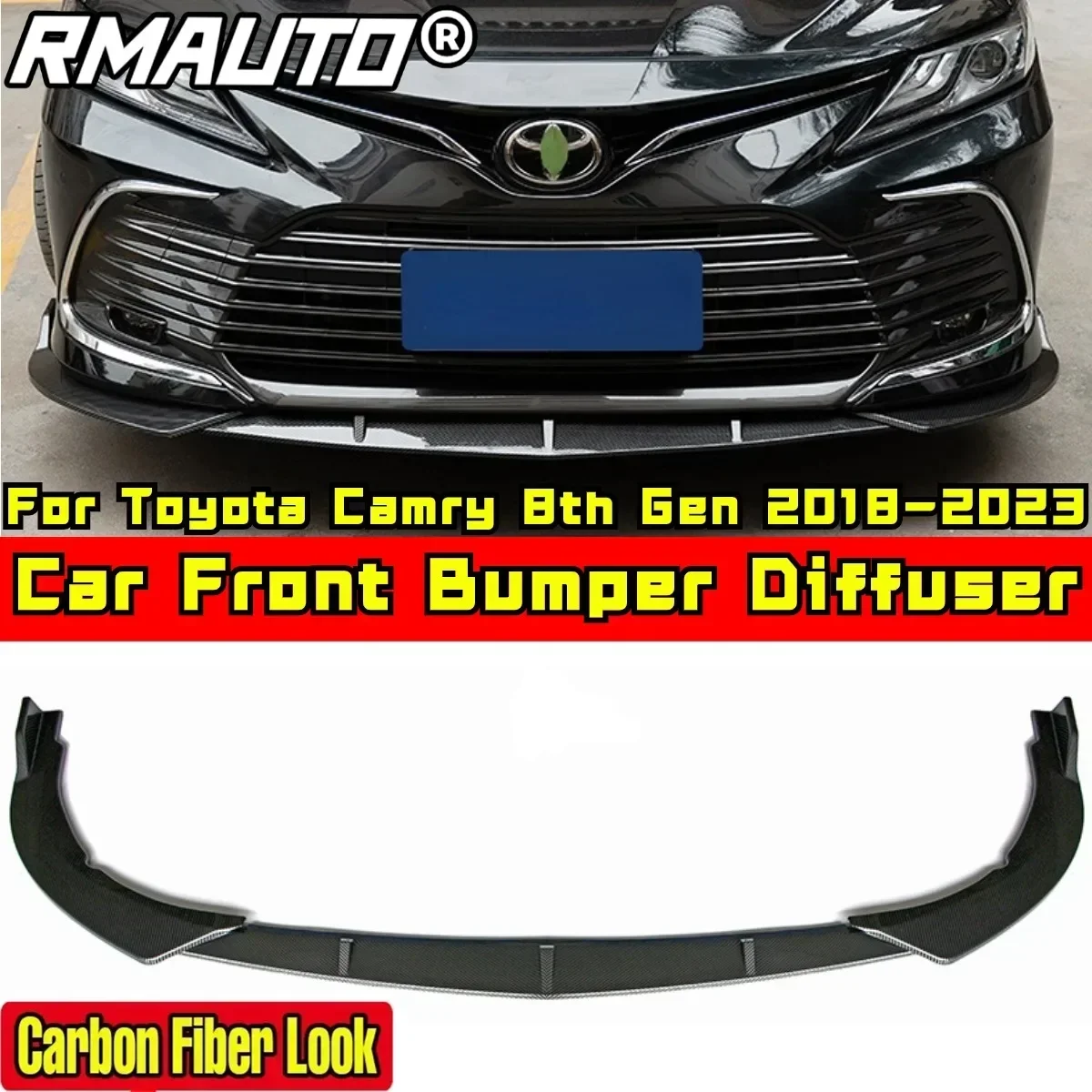 Camry Front Bumper Spoiler Matte Black Sport Style Front Bumper Diffuser For Toyota Camry 8th Gen 2018-2023 Car Accessories