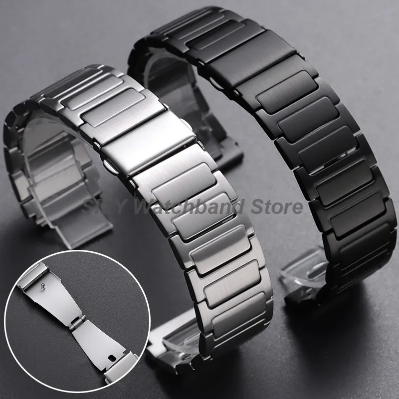 18mm 20mm 22mm Butterfly Buckle Stainless Steel Watch Strap Quick Release Silver Black Metal Watchband Business Replace Bracelet