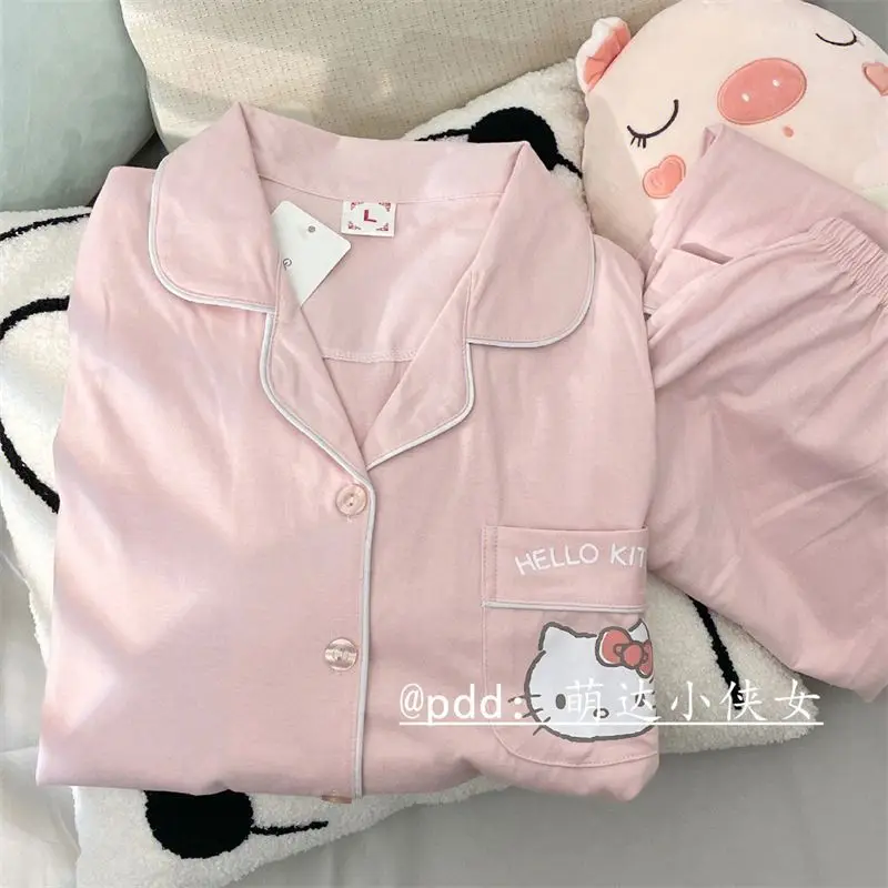 Kawaii Pajamas Sanrio Hello Kitty Pachacco Kt Cat Pajamas Female New Hellokitty Long-Sleeved Student Cute Home Wear Set