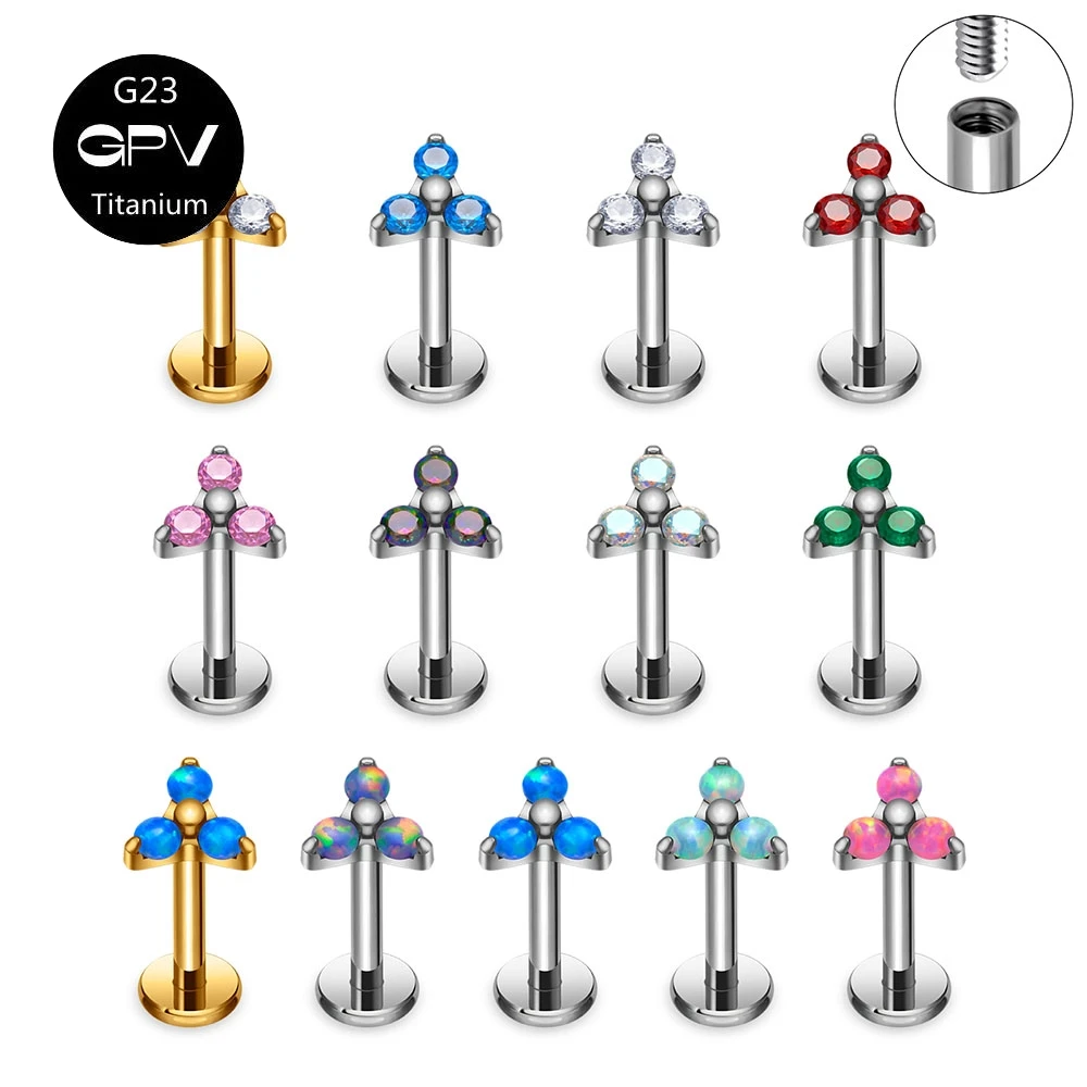 Exquisite G23 F136 Titanium Three-Claw Flower Ear Nail Korean Style Versatile Piercing Jewelry Female Ear Bone Nail