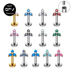 Exquisite G23 F136 Titanium Three-Claw Flower Ear Nail Korean Style Versatile Piercing Jewelry Female Ear Bone Nail