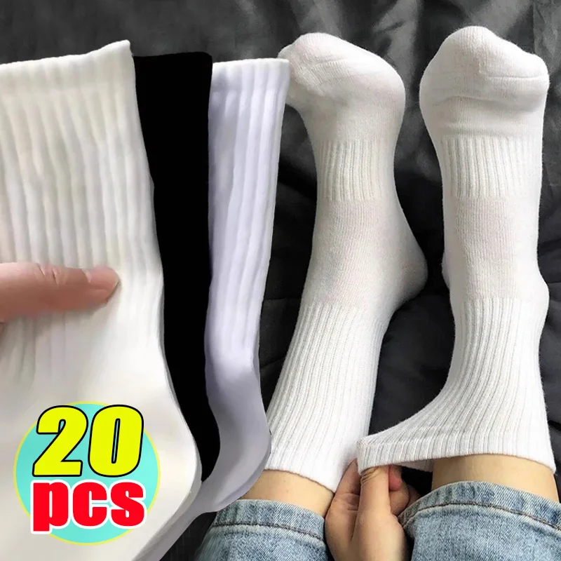 

20pcs=10pairs Harajuku Solid Color Cotton Sports Socks Sweat Absorbing Breathable Soft Socks Comfortable Running Sock for Men