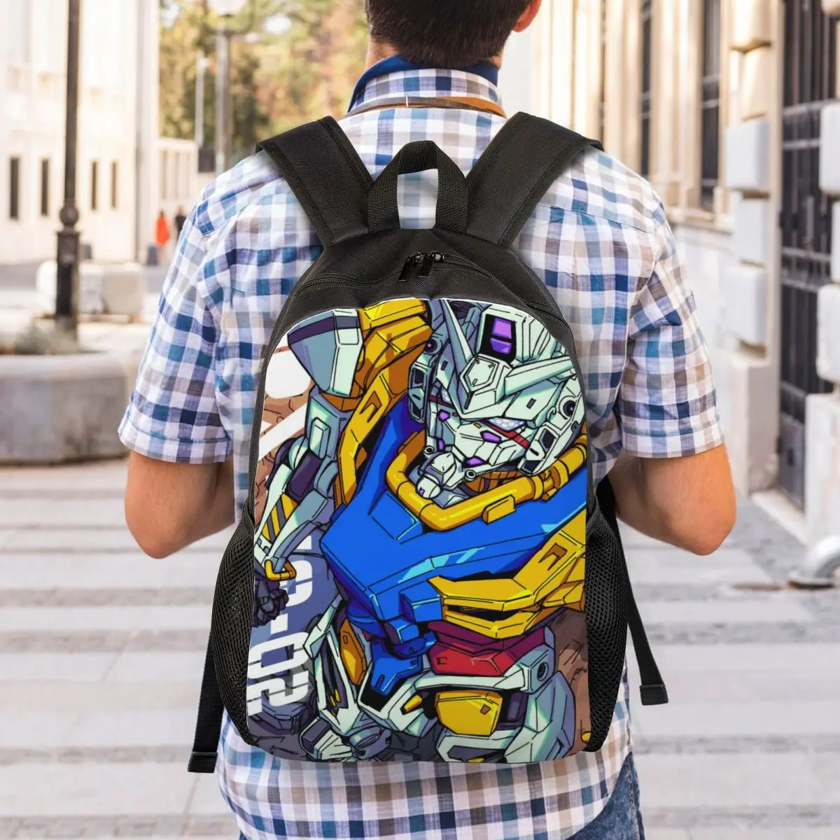 Personalizado gundames celulares terno mochila em quadrinhos para meninos meninas faculdade escola sacos de viagem das mulheres dos homens bookbag se encaixa 15 Polegada portátil