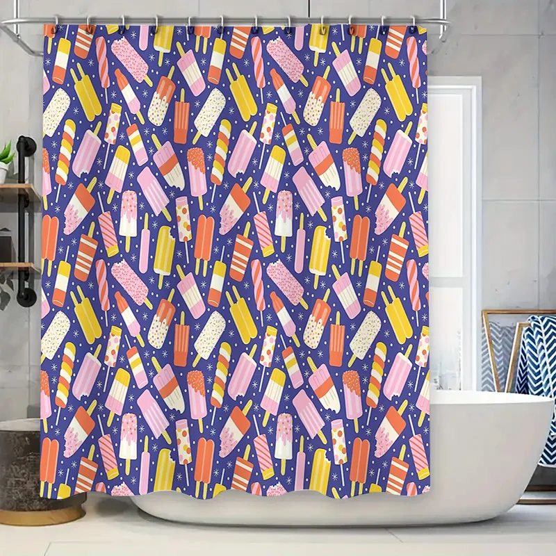 

Ice Cream Shower Curtain Cute Dessert Patterned Backdrop Washable Waterproof Bathroom Decor Vintage Sweet Treats Home Textile