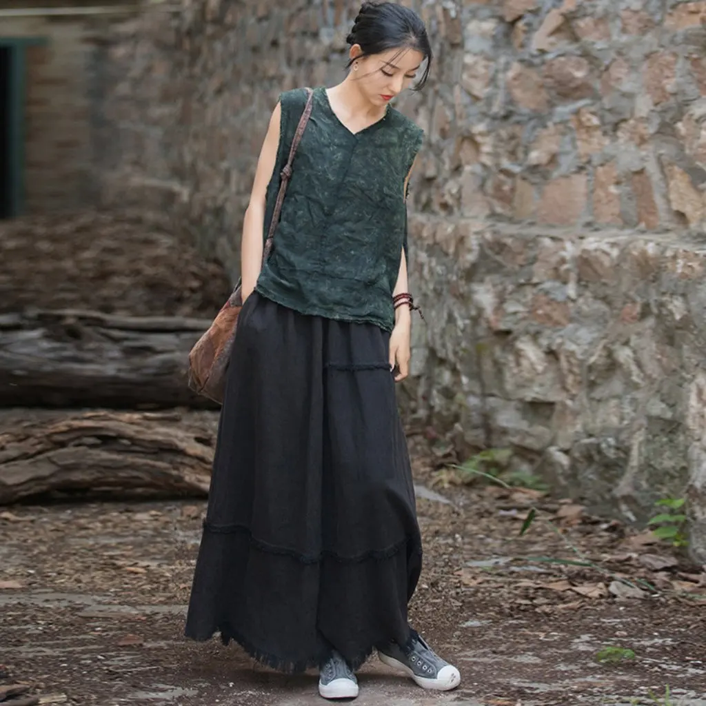 

Women's Ramie Sand Stir-fried Skirt Casual All-match Cotton Linen Spring Summer Home Travel New 24