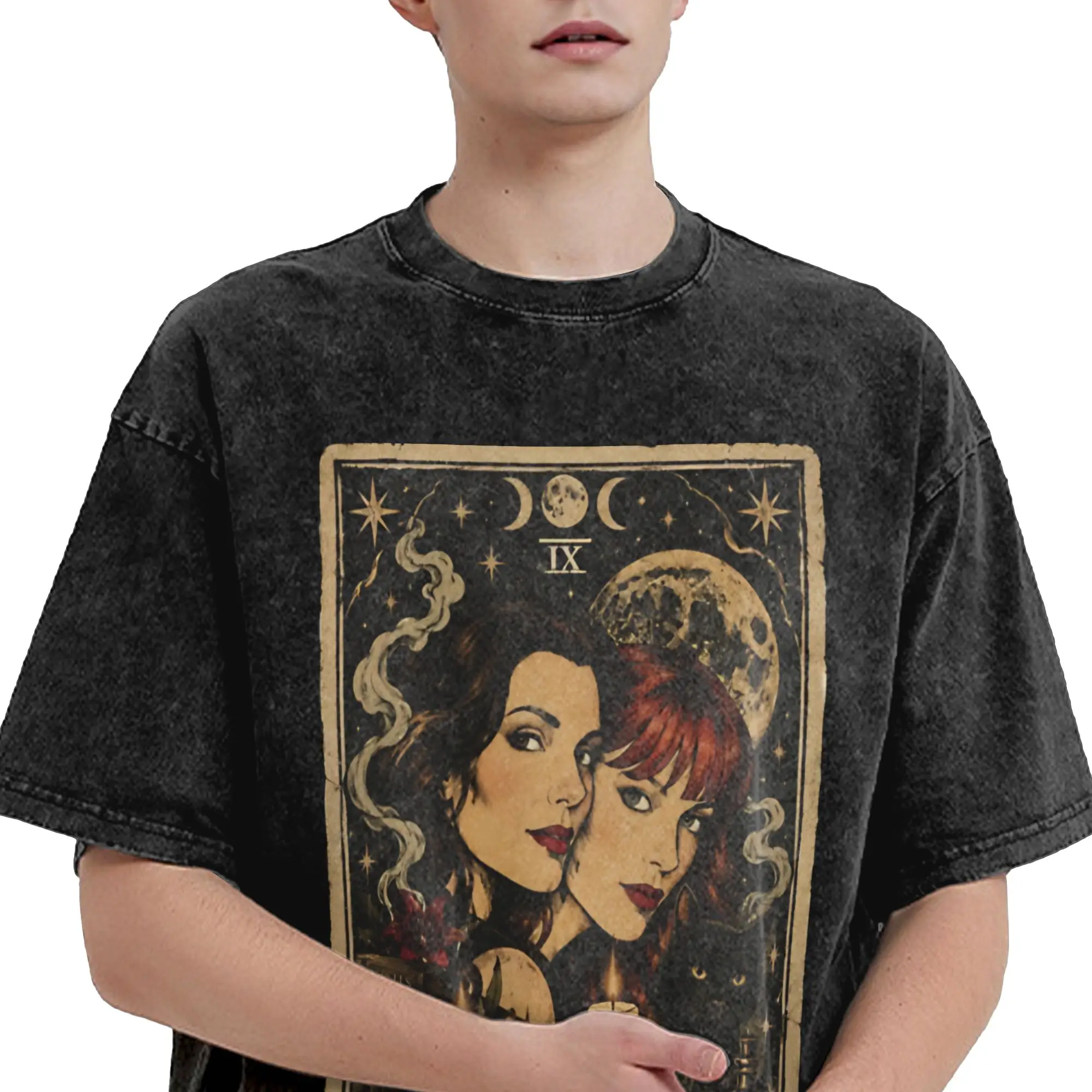 Practical Magic Witchcraft Wiccan Occult Gothic Celestial T Shirt Hip Hop Washed  T-Shirts  Cool for Men Women Streetwear