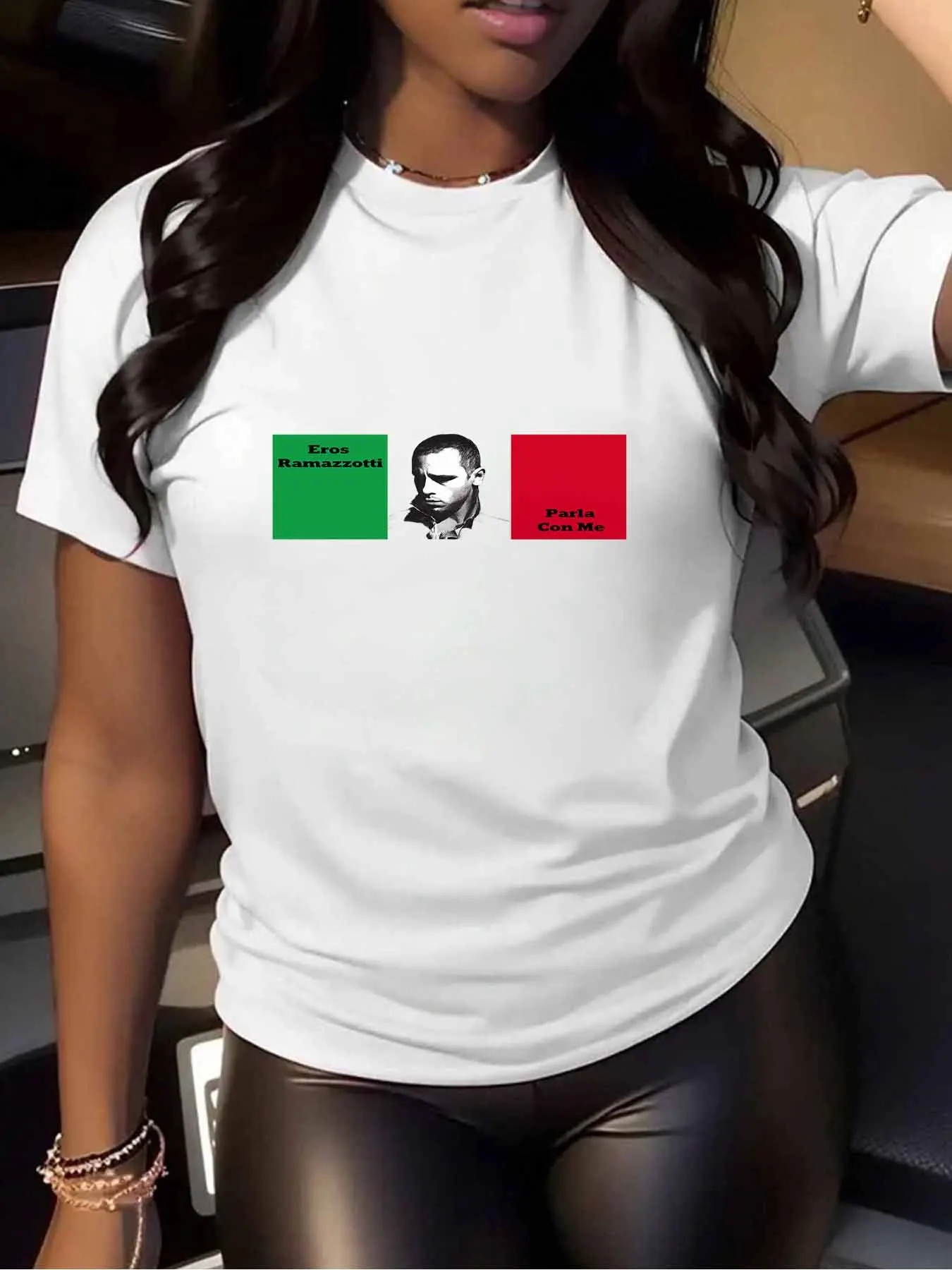 

【WY103085】Женская футболка больших размеров с мультяшным рисунком, круглым вырезом, короткими рукавами, эластичными рукавами и модными принтами