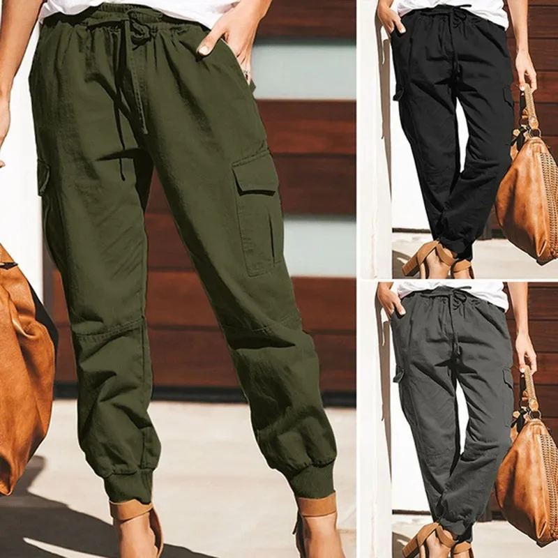 

Harajuku Retro American Style Cargo Pants Women Pockets Casual Pants Woman Streetwear Drawstring Waist Loose Overalls Trousers