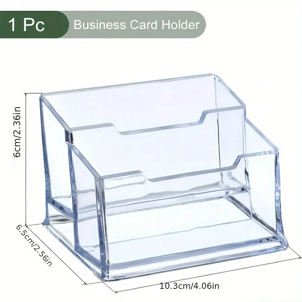 Acrylic Business Card Holder, 2 Card Slots Business Card Display & Card Holder Storage Bag, Office Desk Supplies
