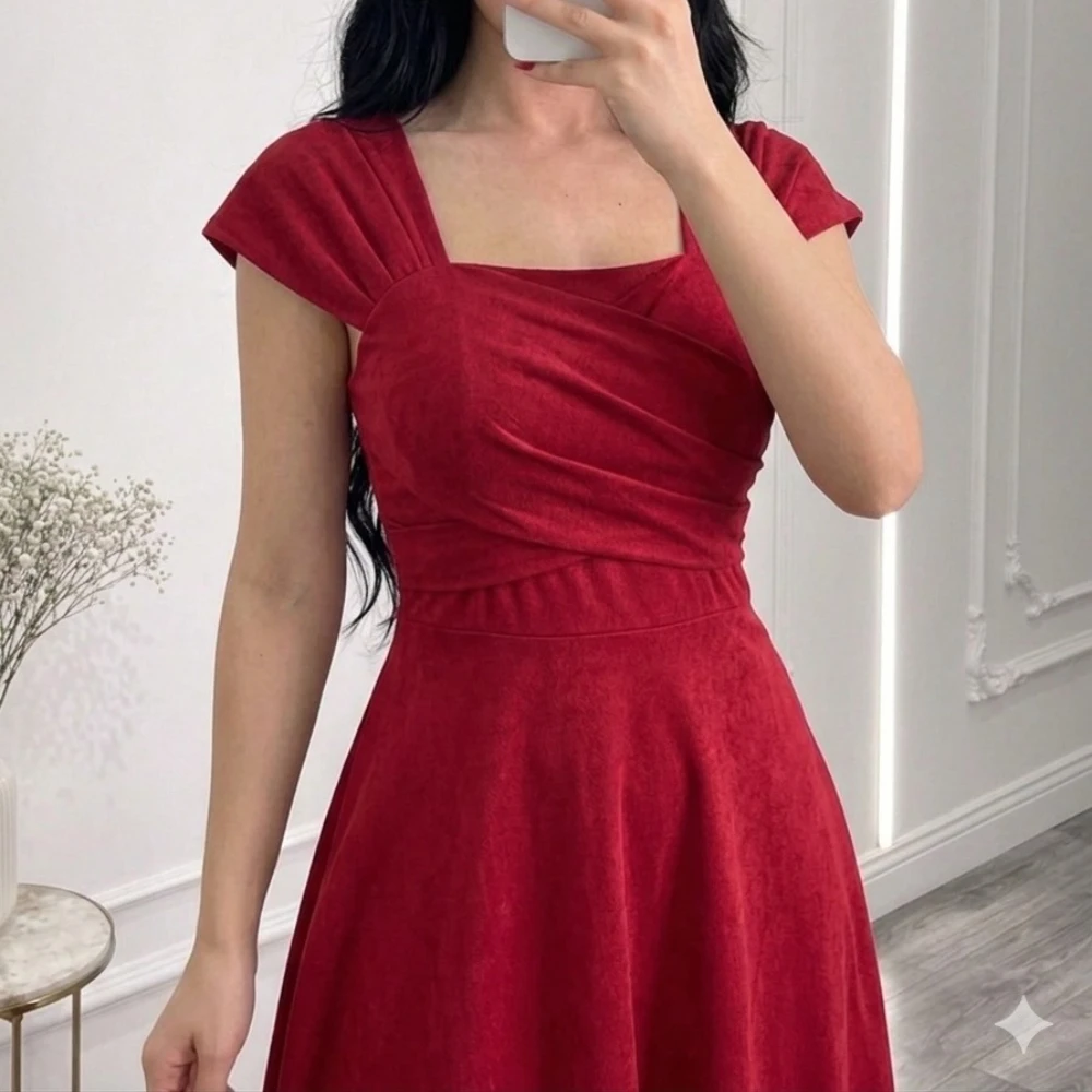 Women's Short Sleeve A-line Ankle Length Party Dresses Simple Square Neck Prom Gowns Evening Dress Customized 2026 New