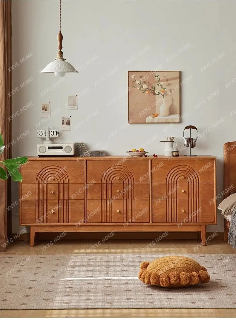 

solid wood living room large-capacity locker against the wall, simple bedroom bedside cabinet