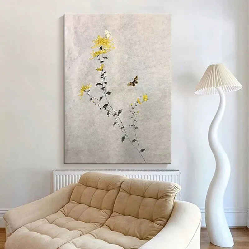 لوحة زيتية نقية مصنوعة يدويًا على القماش على شكل زهور صفراء صورة جدارية لتزيين المنزل ملصق جداري لغرفة المعيشة وغرفة النوم