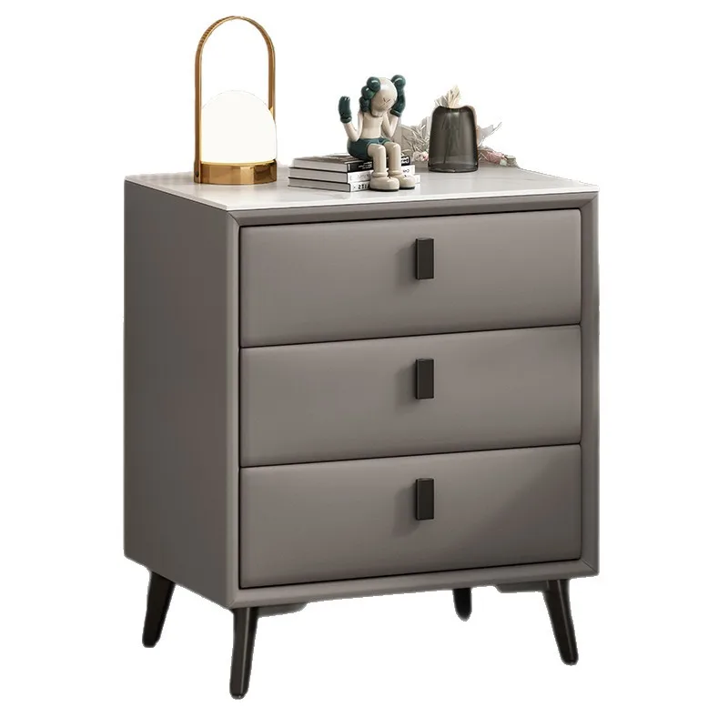 

Кожаная прикроватная тумбочка из цельного дерева, простая спальня, бытовая, маленькая квартира, легкая, роскошная, элитная прикроватная тумбочка