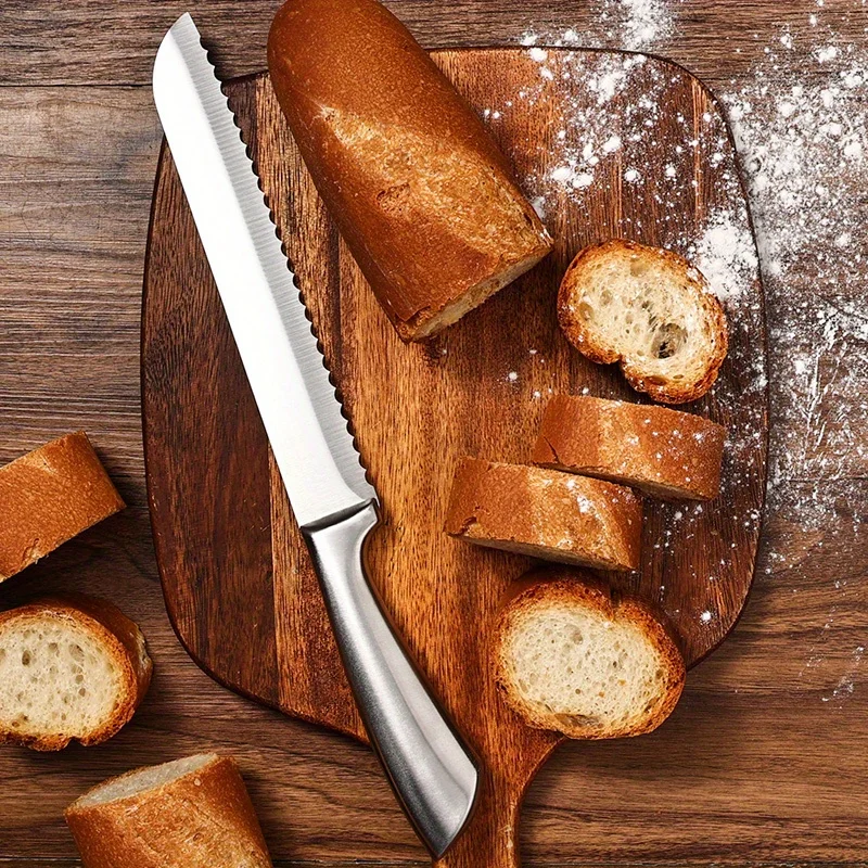 Stainless Steel Bread Knife, Kitchen Serrated Bread Knife, Toast Slicing Knife for Baking, Baking Tool