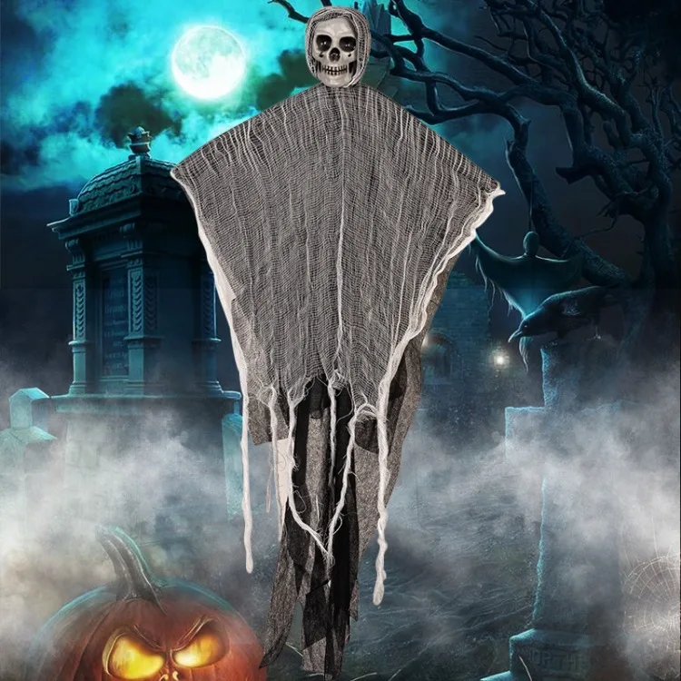 1pc Halloween Hanging Ghost Black Horror Prop Robe Skeleton Ghost Home Decor Haunted House Outdoor Decoration Party Favor Supply