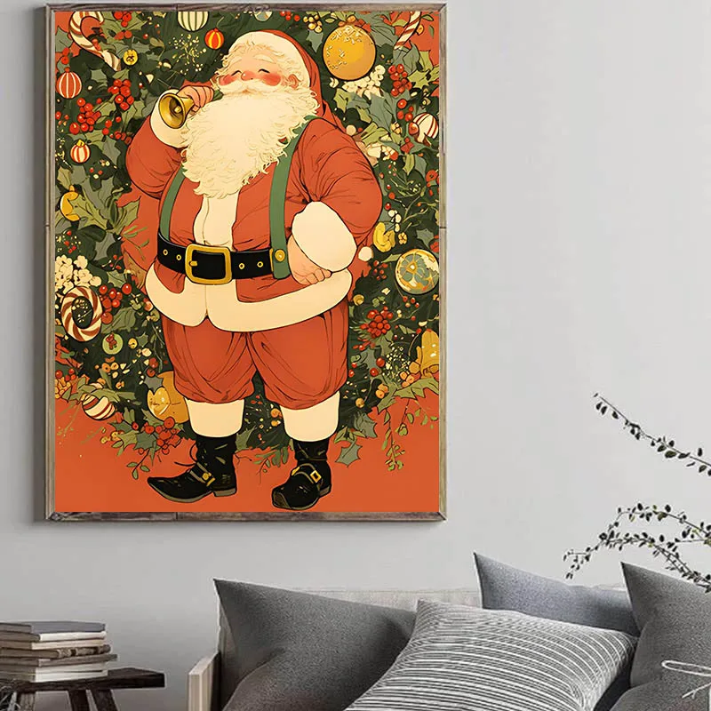 

Santa Claus and His Elk Decorate Living Room Bedroom Canvas Painting