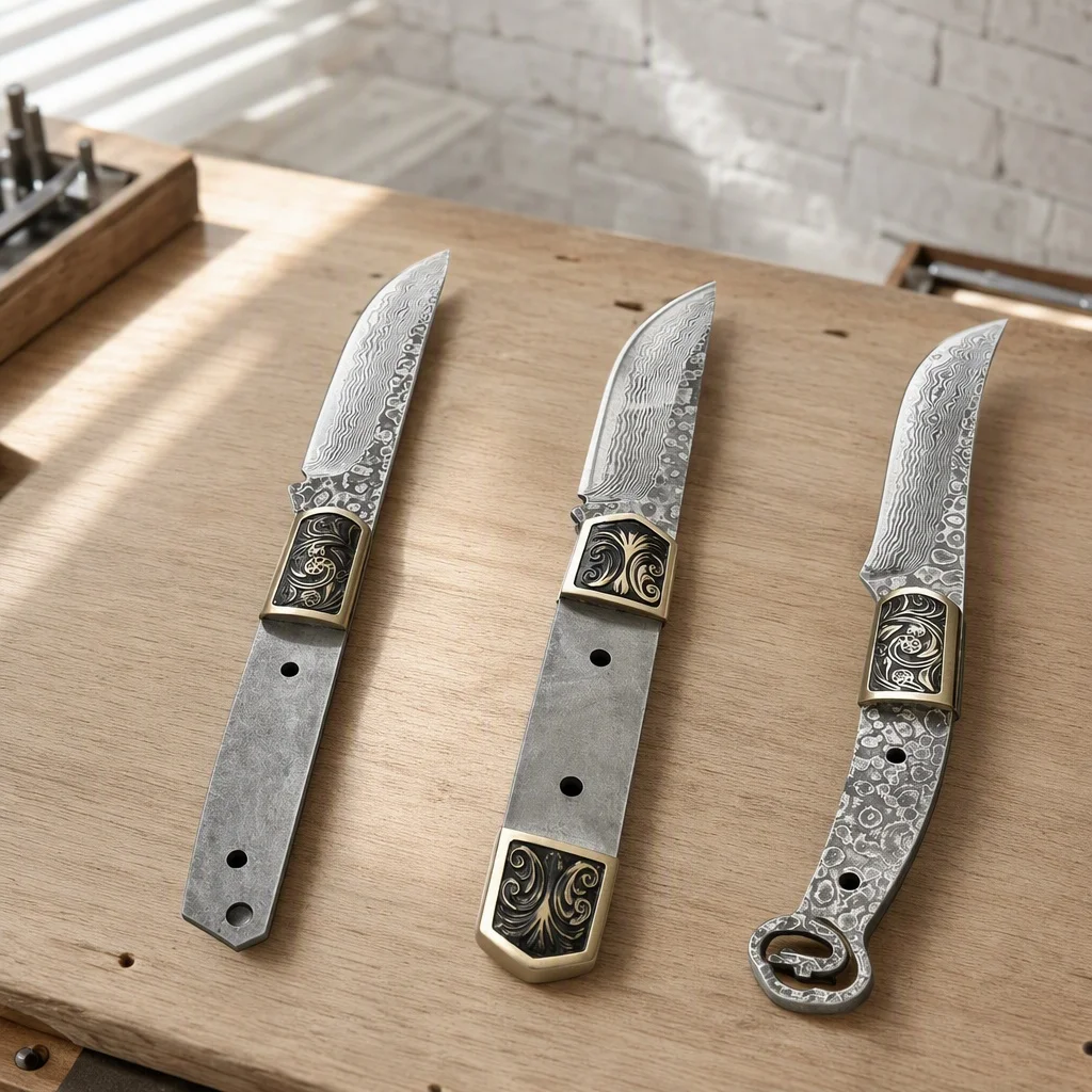 3 Style Vintage Outdoor Forged Damascus Steel Fixed Blade Knife Blank Full Tang Survival Knife EDC Tool Parts Handmade Supplies