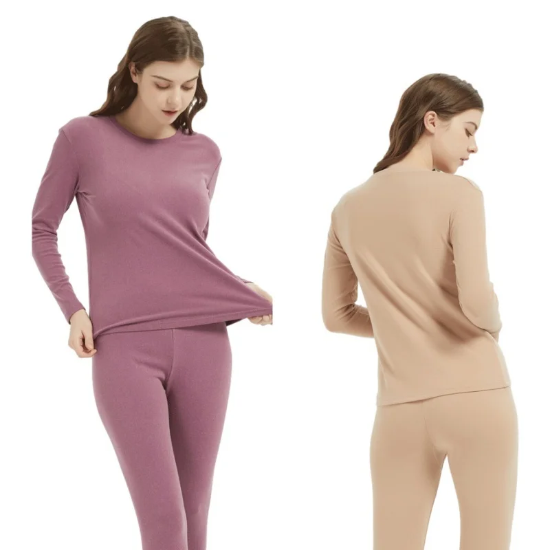 Women's Thermal Underwear Set Round Neck Double-Sided Brushed Thermal Underwear Autumn And Winter Comfortable Inner Wear