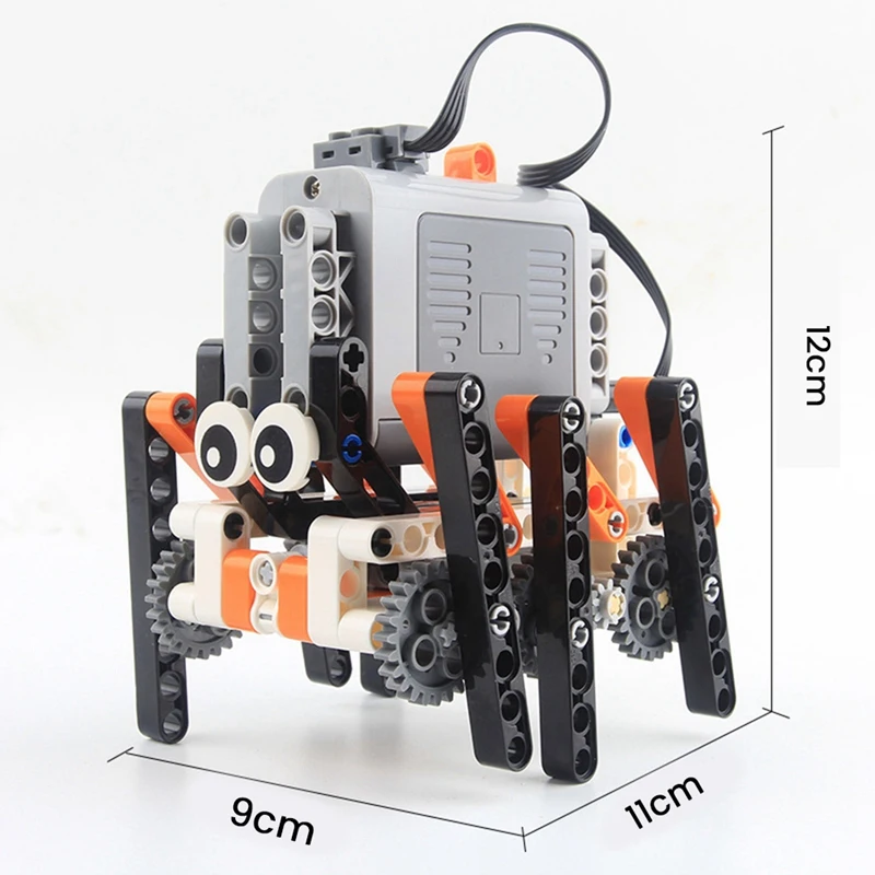 Robot para caminar de bloques de construcción, función de potencia, bloques técnicos DIY negros y grises, juguetes para niños y niños