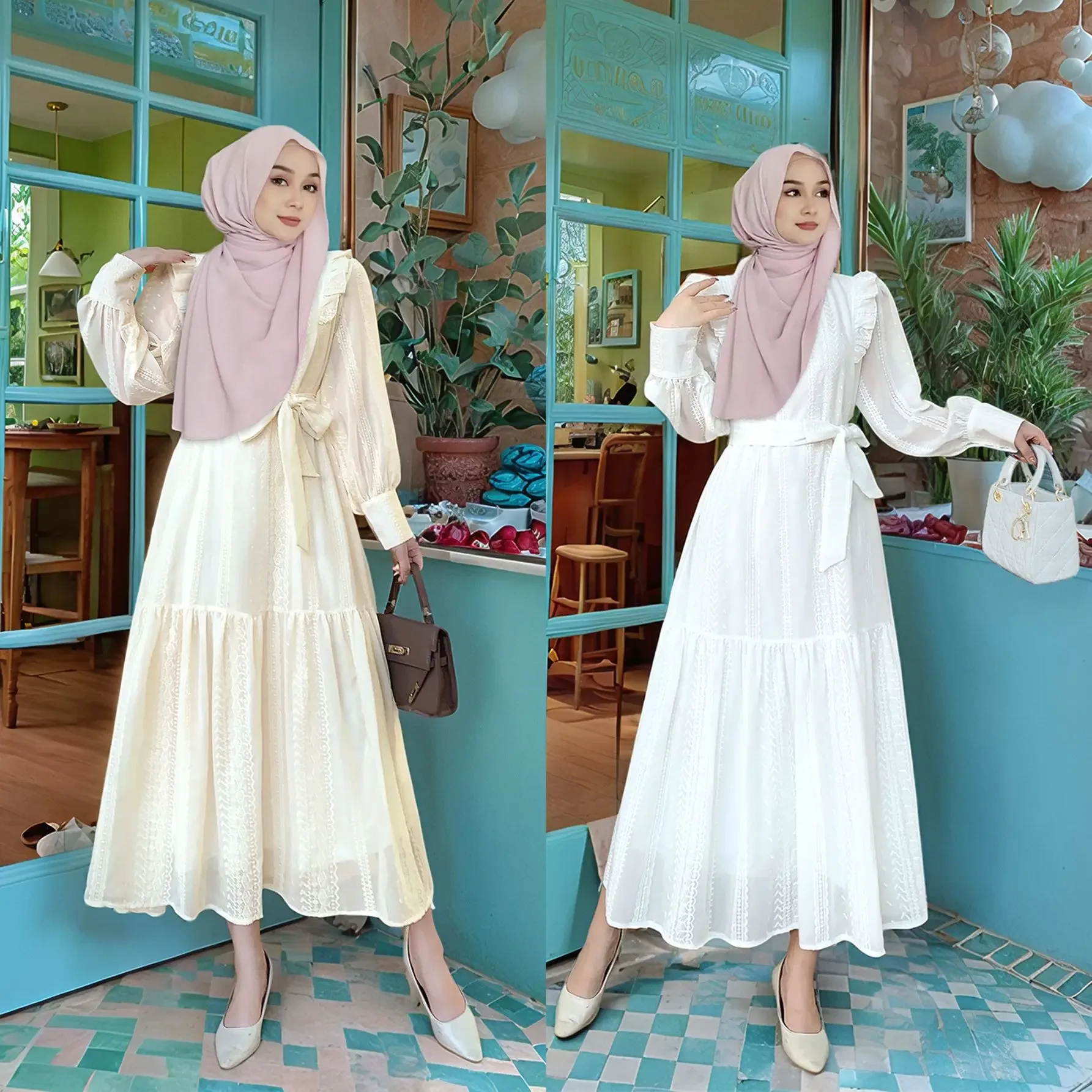 

Eid Djellaba Dubai Abaya Ruffle Maxi Dress Women Muslim Ramadan Turkey Kaftan Jalabiya Caftan Robe Musulmane Femme Vestidos New