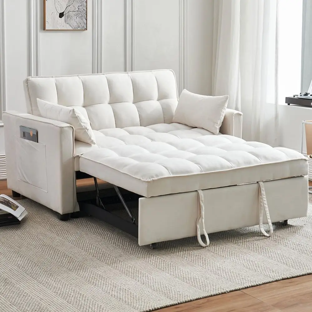 

Convertible Sleeper Sofa 3in1 Pull Out Couch Bed with PillowsAdjustable BackrestStorage Pockets with Armrests for Living Room a