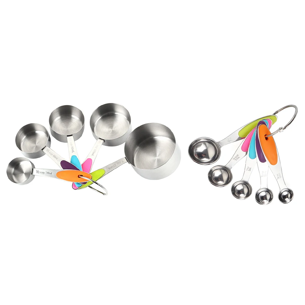 

10 Pcs Measuring Spoon Cup Set Stainless Steel Silicone Stackable Containers Baking Kitchen Tools Practical Scoops Easy Carrying