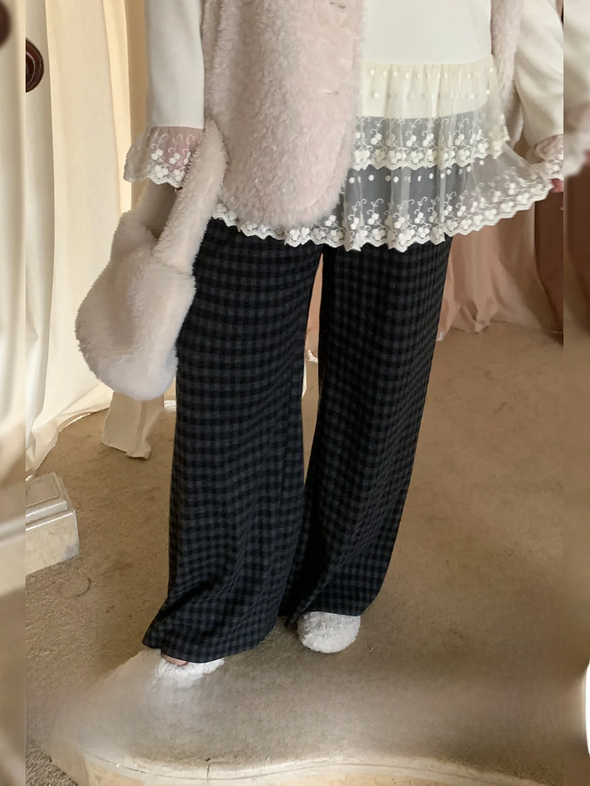 

Женские повседневные брюки в клетку, прямые, больших размеров, с эластичным поясом, широкие штанины, скрывающие бедра, стройнящие, длинные, весенняя мода