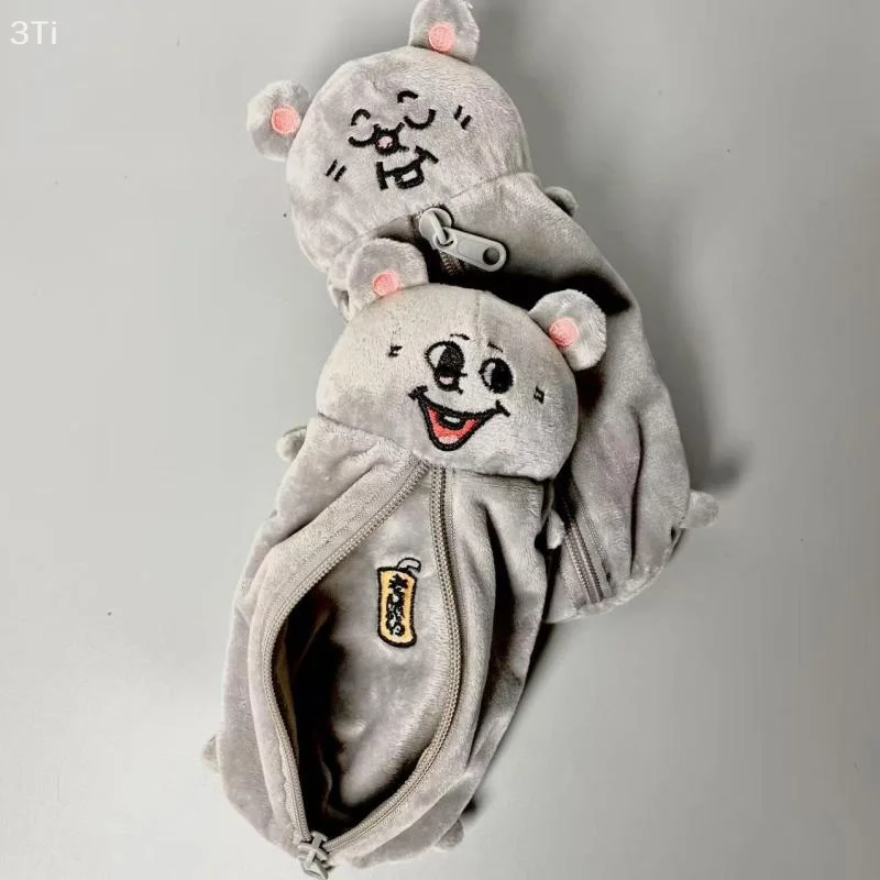 Cartoon Smiling Mouse Plush Pencil Case Cute Student Stationery Bag Large Capacity Storage Bag