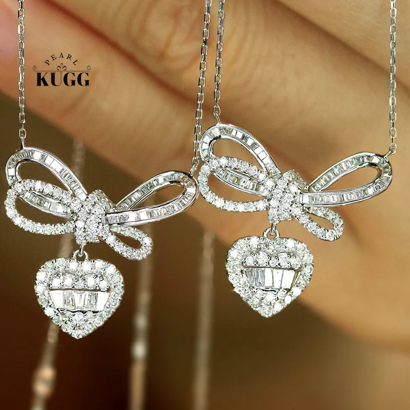 

KUGG 100% 18K White Gold Necklace Romantic Elegant Style 0.75carat Real Natural Diamond Pendant Necklace for Women Fine Jewelry