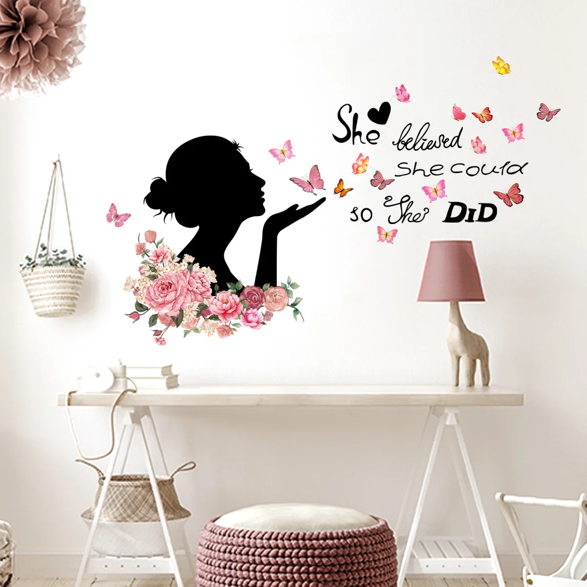 30*90cm Plant Flower Girl Butterfly Cartoon Wall Sticker Backwall Living Room Bedroom Decorative  Wall Sticker Wallpaper Ms200