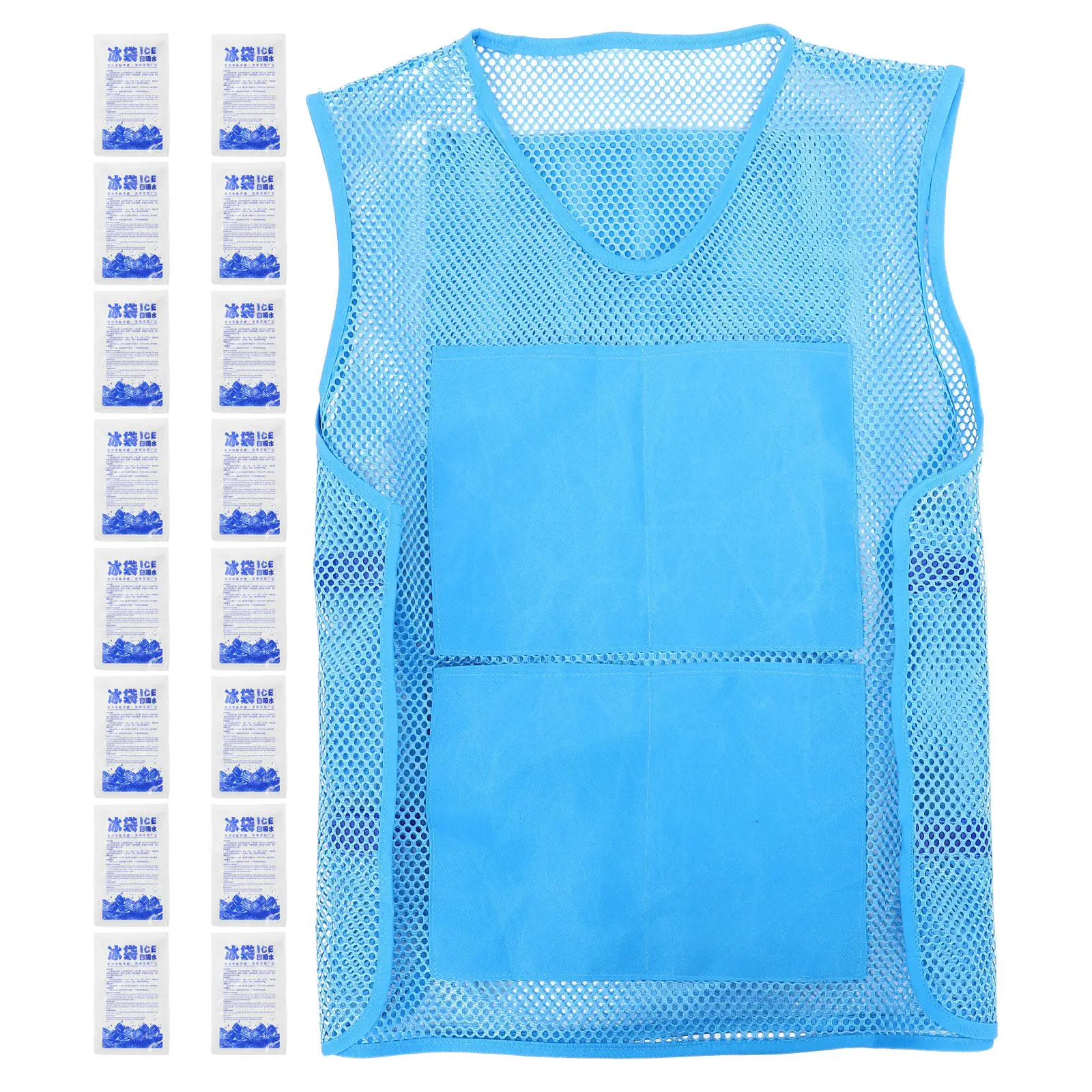 1Set Cooling Vest Ice Pack Mesh 8 Pocket Adjustable Outdoor Work Running Motorcycle Hot Weather Cooling Vest with Ice Packs